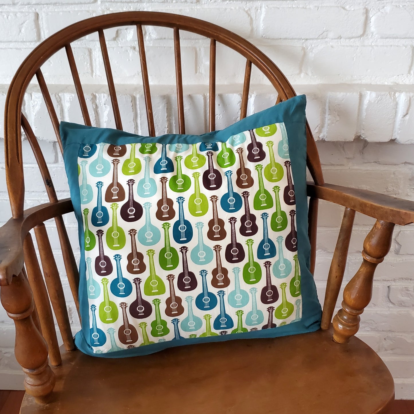 Guitar Print Throw Pillow Cover in Organic Cotton