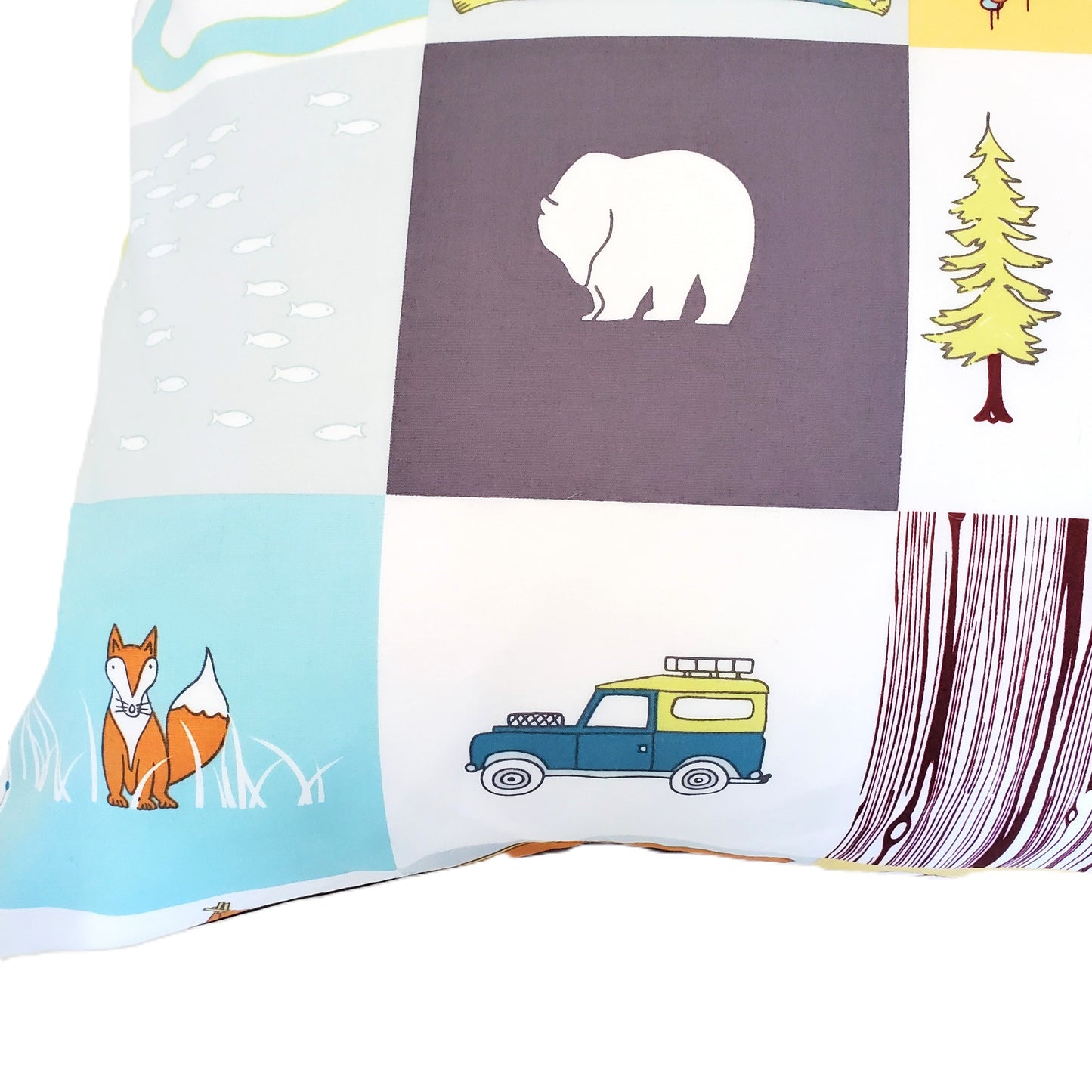 Organic Cotton Camping Themed Throw Pillow Cover