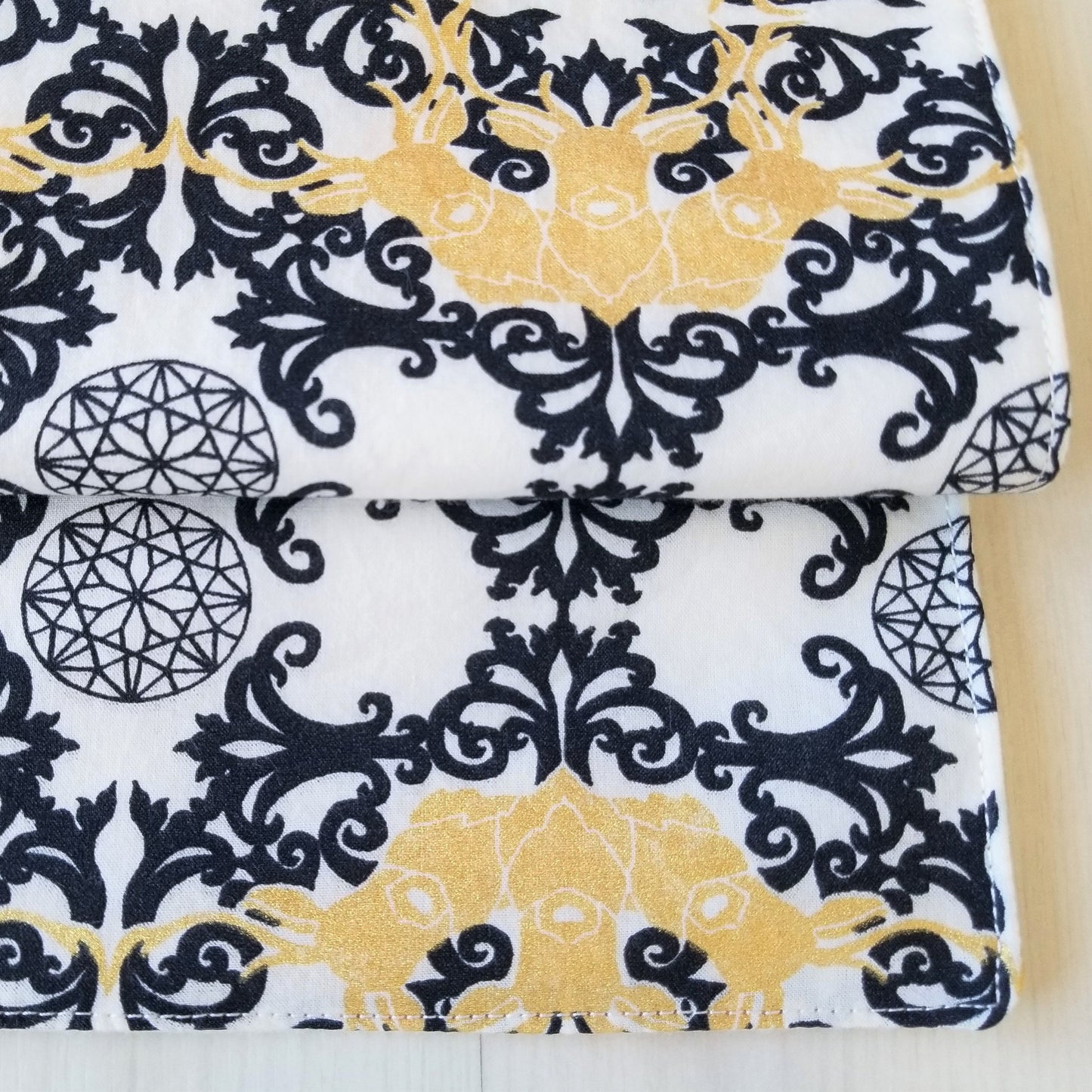 Organic Table Runner in Black, White, and Metallic Gold