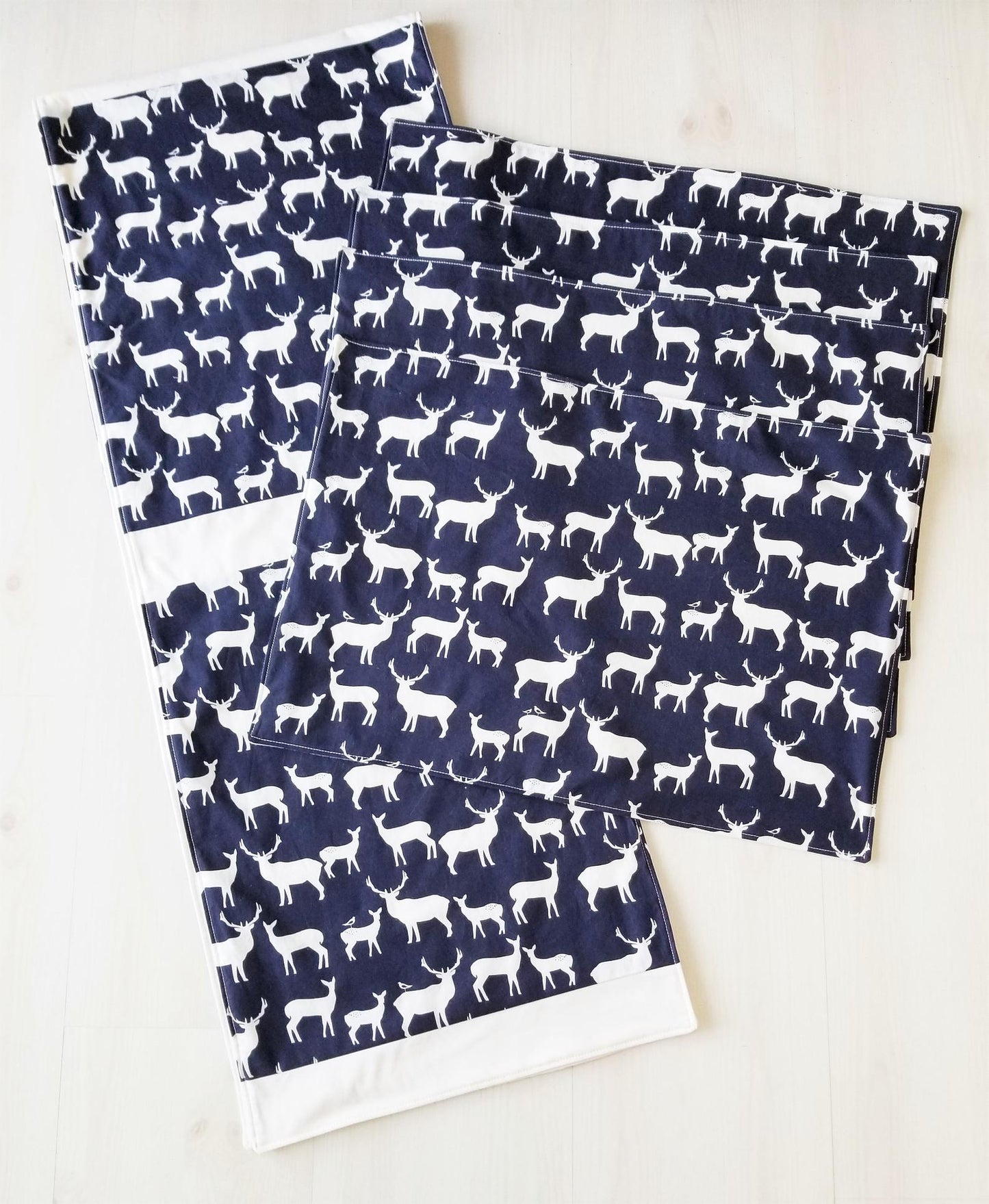 Rustic Organic Cotton Table Runner with Elk