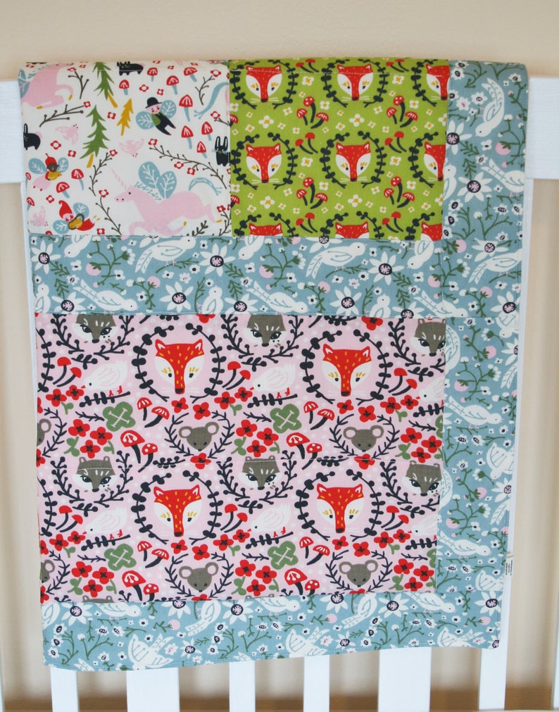 Organic Cotton Baby & Toddler Quilt with Unicorns, Foxes & More