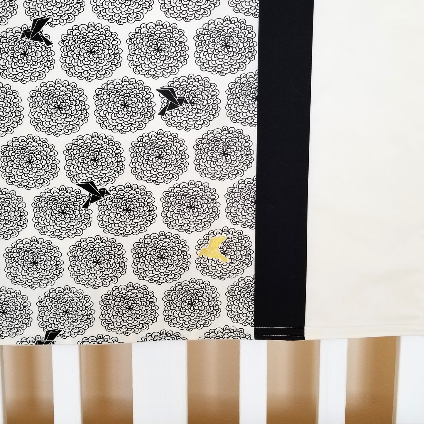 Organic Cotton Baby Blanket in Black, White and Gold, Blossom or Elk Print