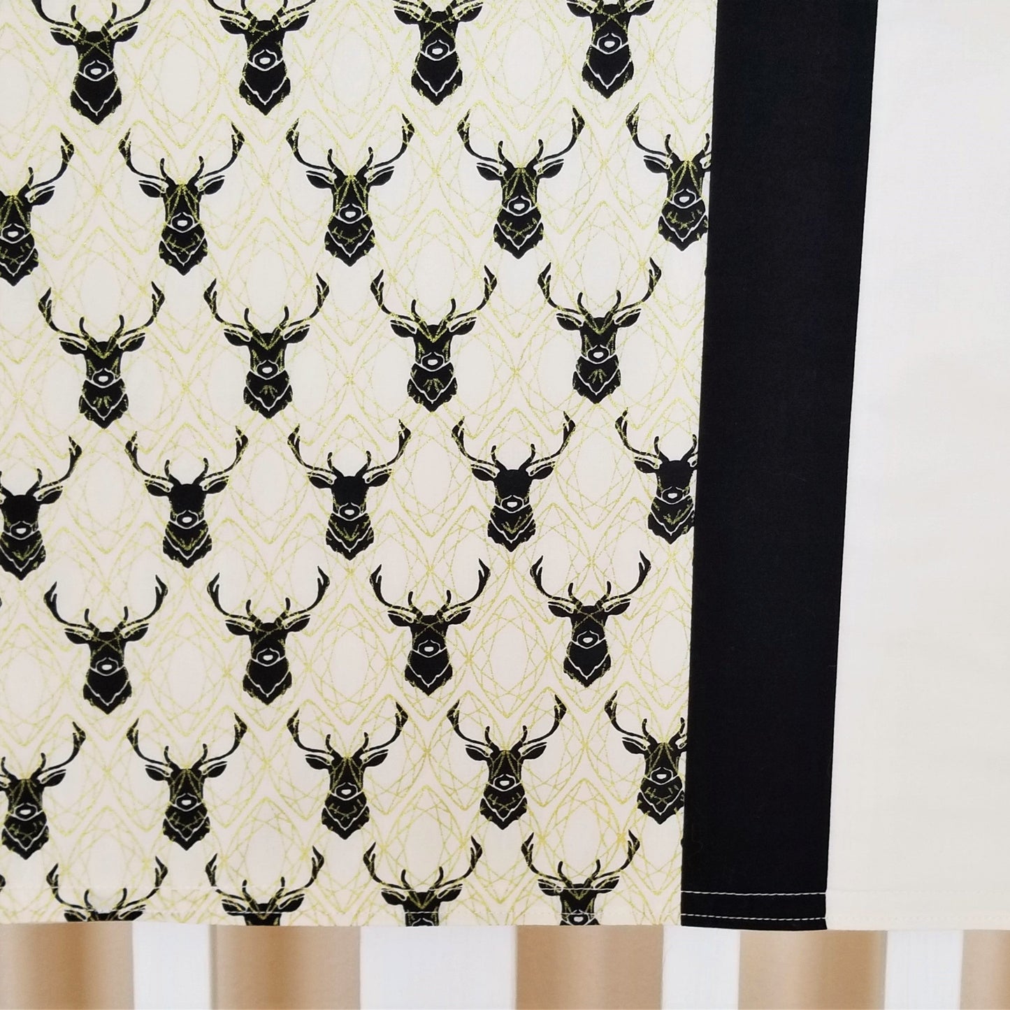 Organic Cotton Baby Blanket in Black, White and Gold, Blossom or Elk Print