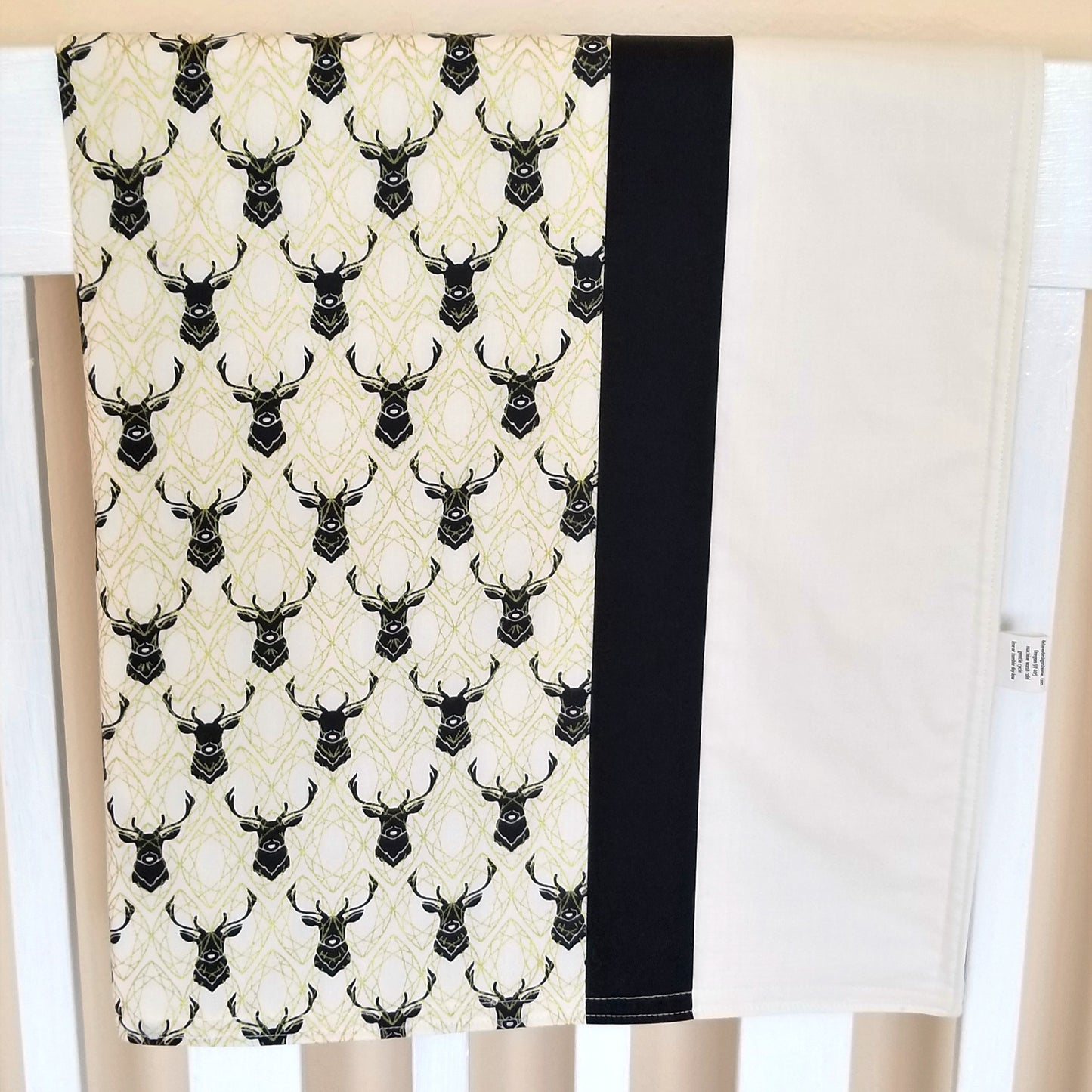 Organic Cotton Baby Blanket in Black, White and Gold, Blossom or Elk Print