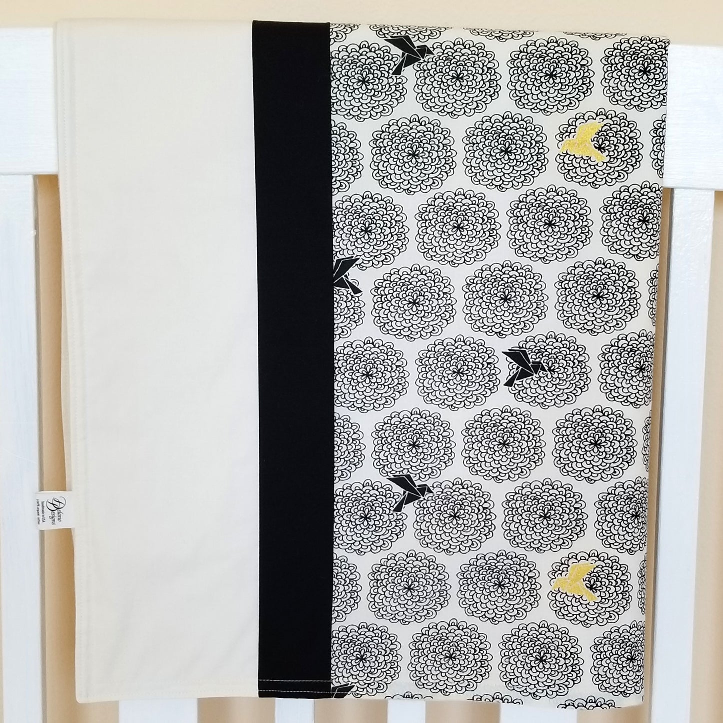 Organic Cotton Baby Blanket in Black, White and Gold, Blossom or Elk Print