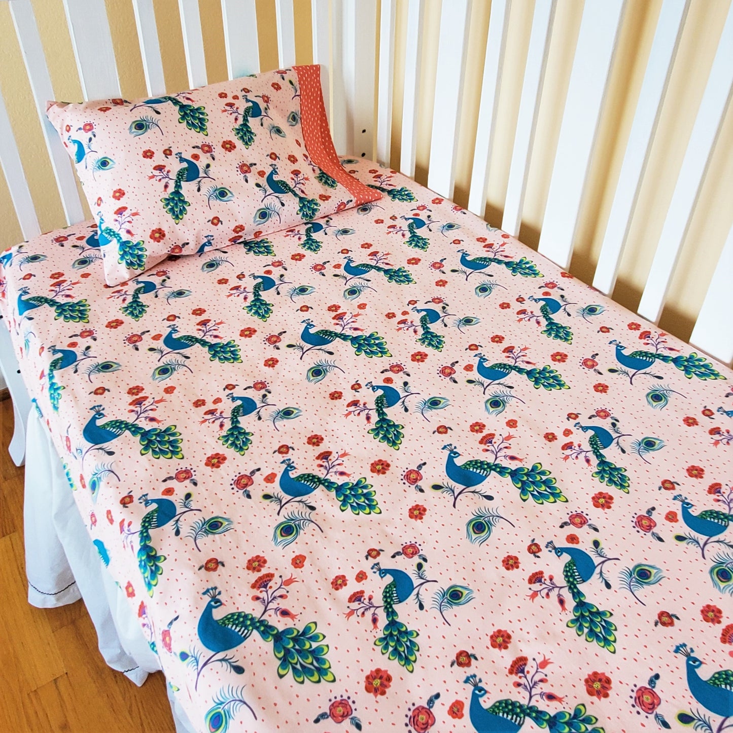 Peacock Print Organic Cotton Toddler and Travel Sized Pillowcase