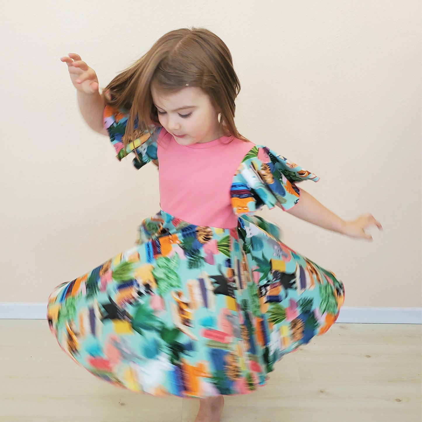 Children's Sunflower Twirl Dress in Organic Cotton Jersey