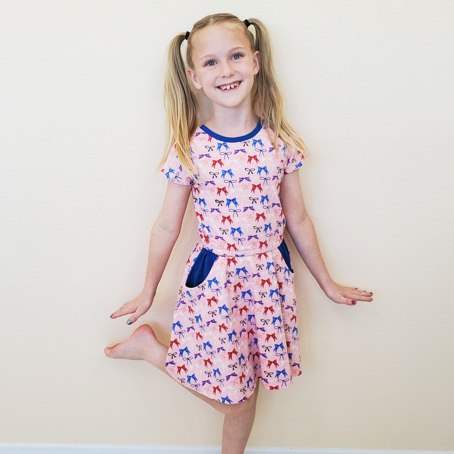 Girls Pink Dress with Bows in Organic Cotton