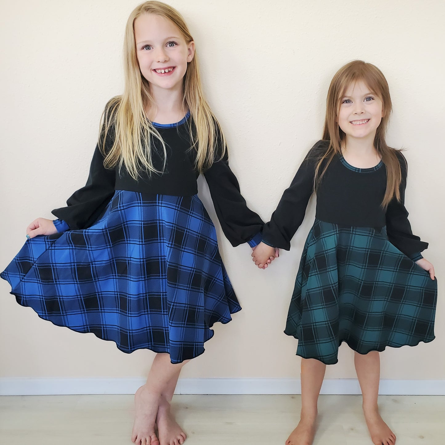 Girl's Dresses in Plaid with Twirly Skirt