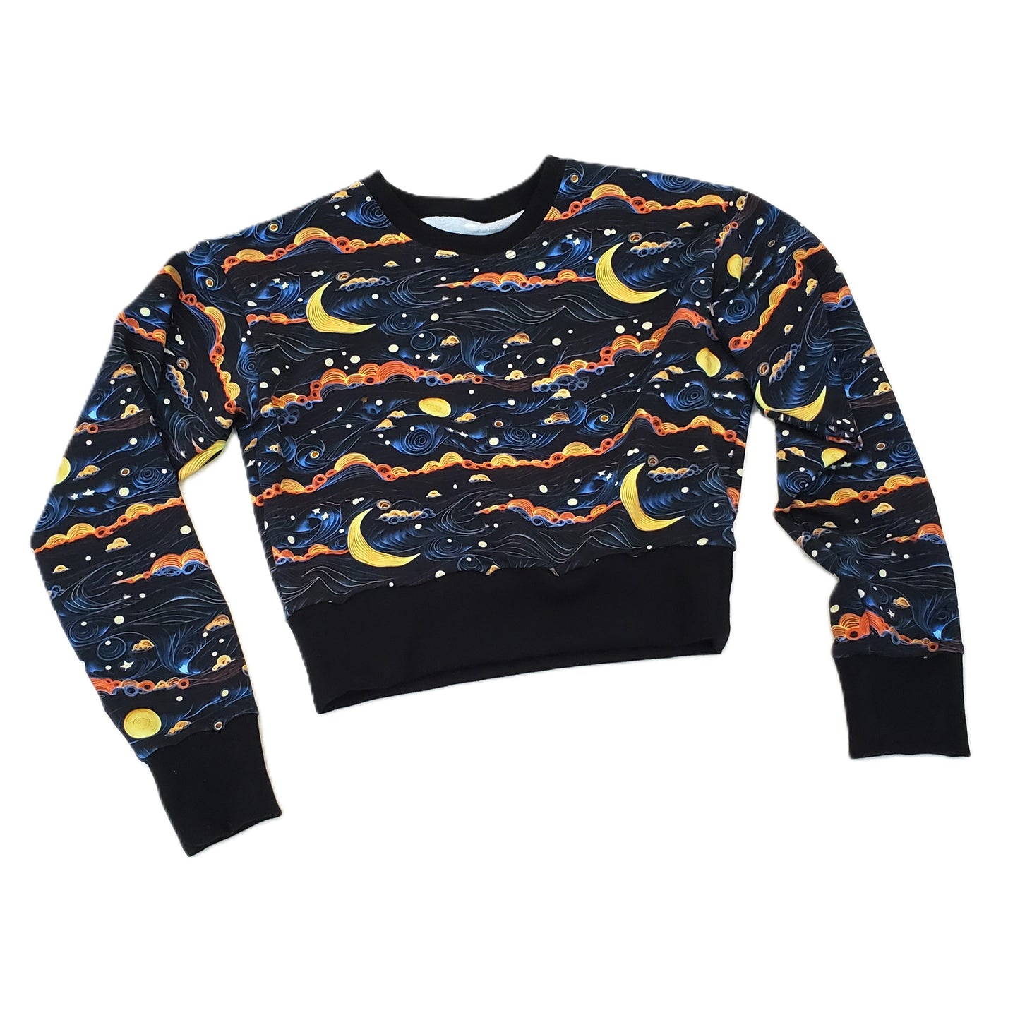 Swirly Sky & Moon Modest Cropped Sweater for Women in Organic Cotton