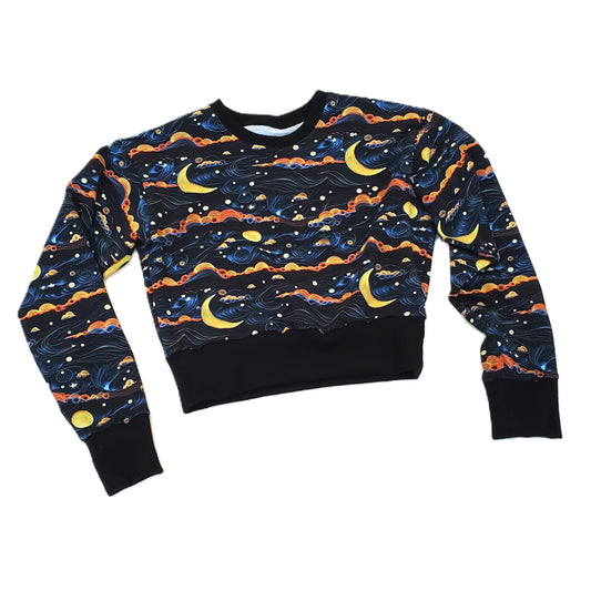 Swirly Sky & Moon Modest Cropped Sweater for Women in Organic Cotton