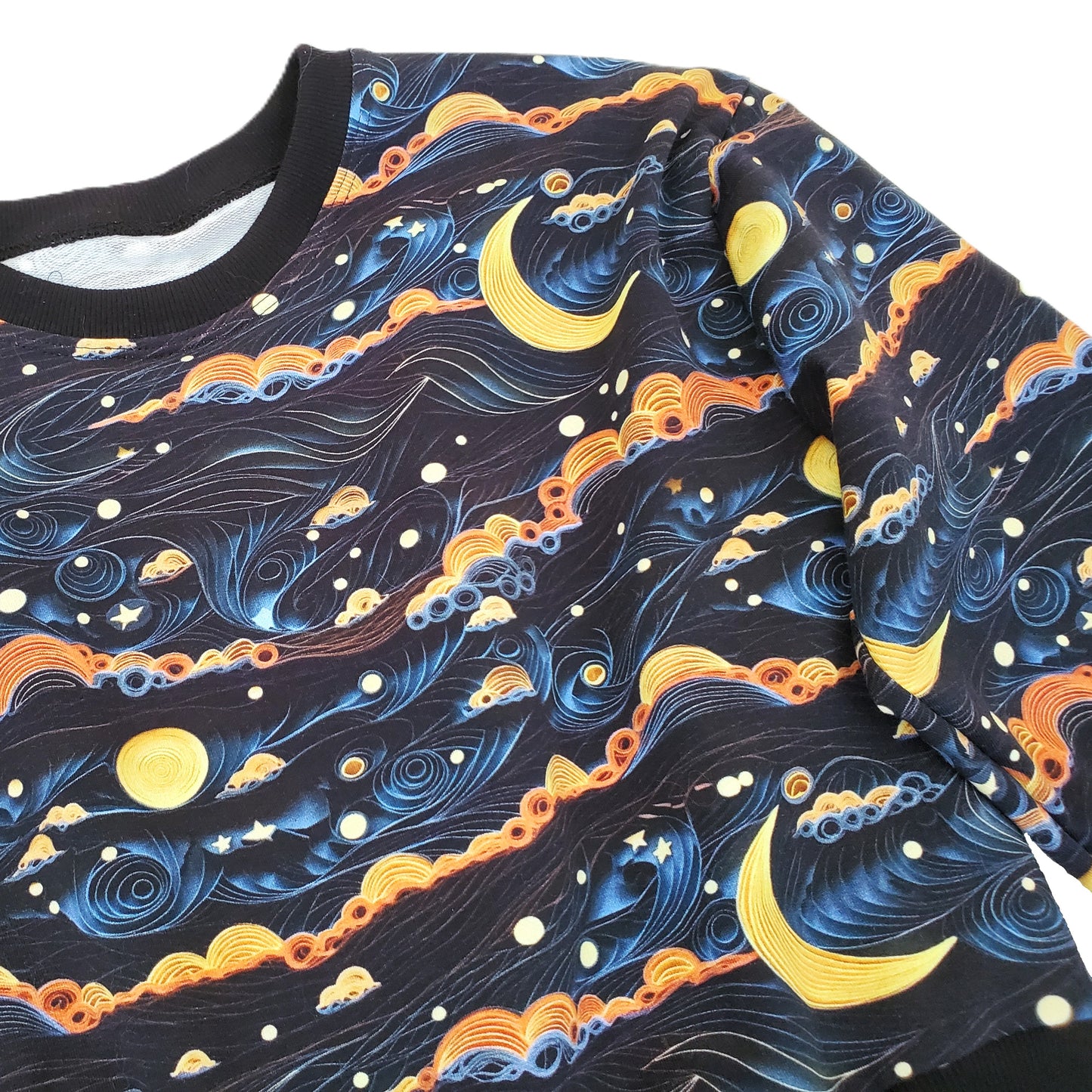 Swirly Sky & Moon Modest Cropped Sweater for Women in Organic Cotton