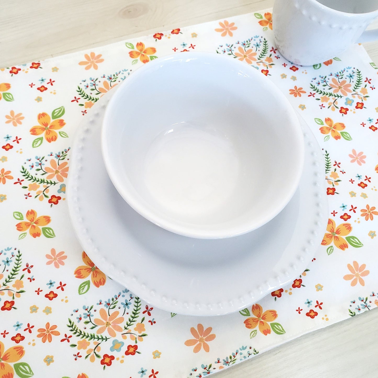 Blue Floral Placemats in Organic Cotton