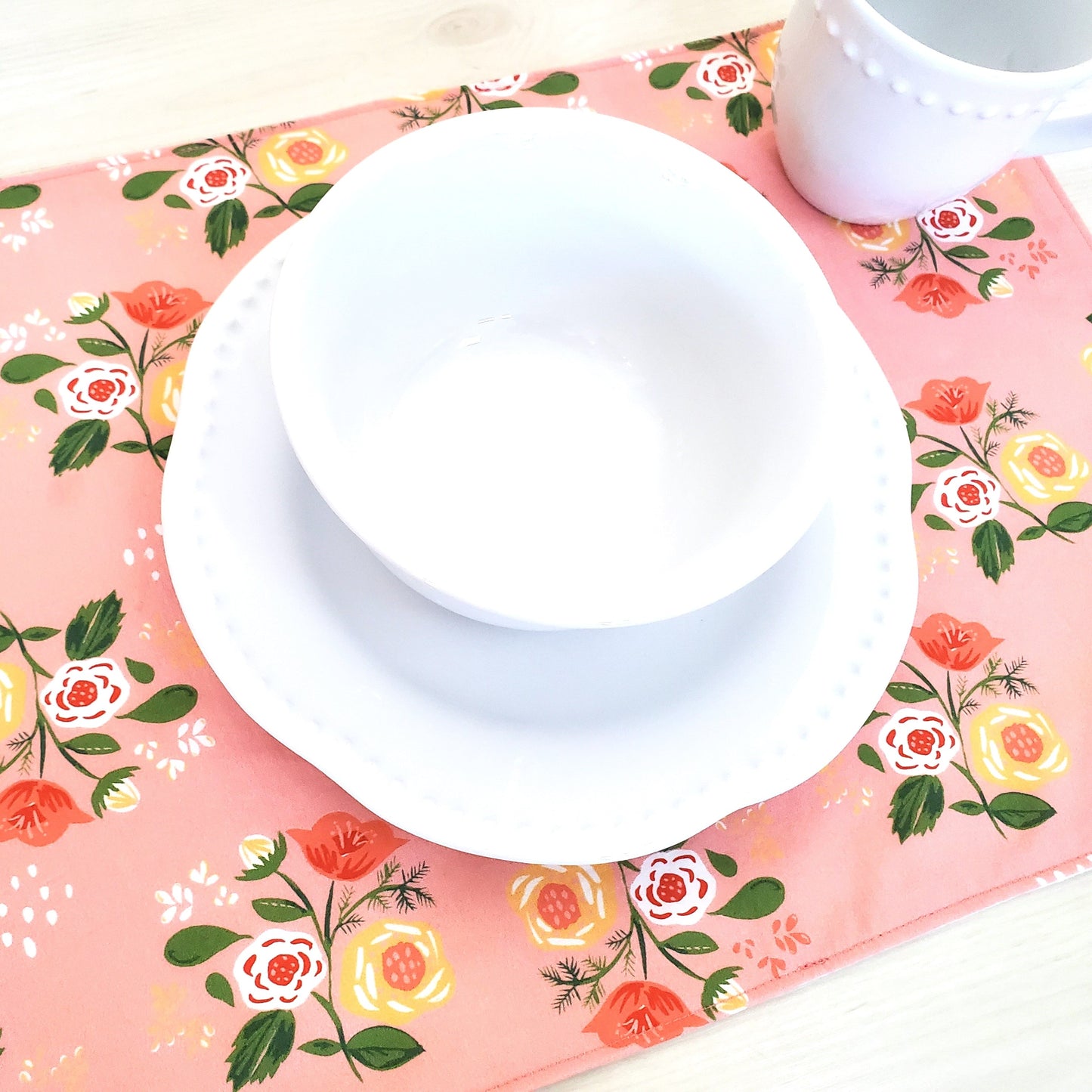 Blue Floral Placemats in Organic Cotton