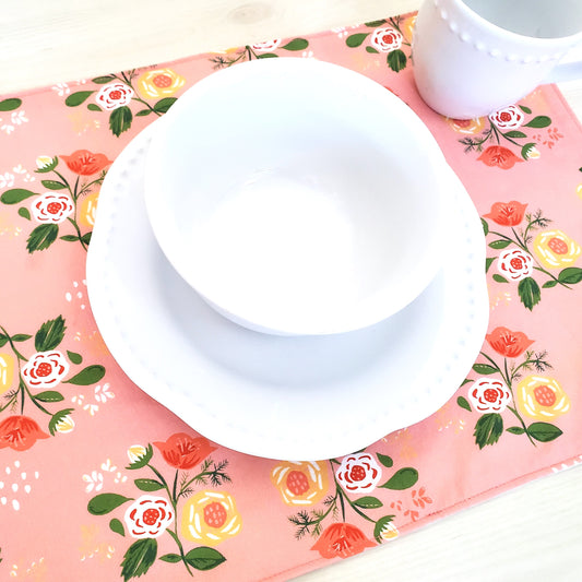 Pink Floral Placemats in Organic Cotton
