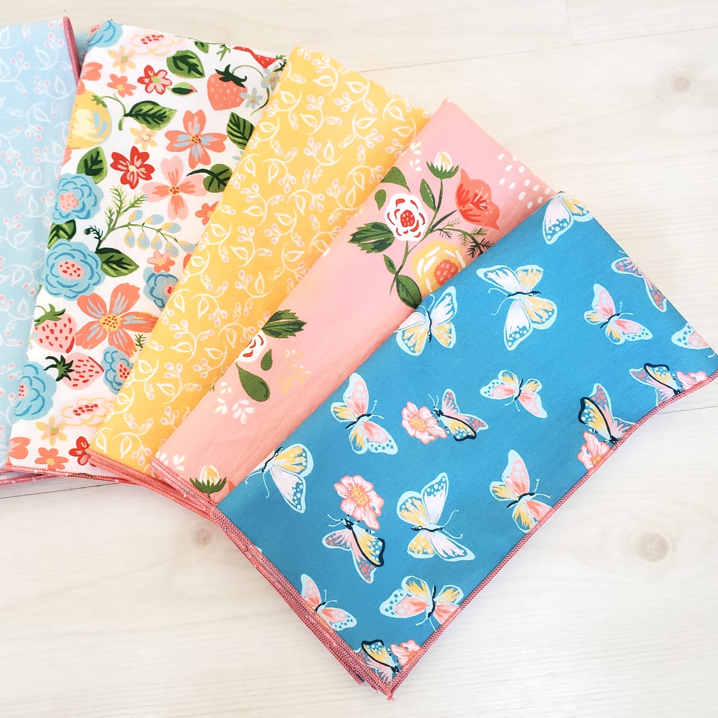 Organic Cotton Napkins in Floral, Bird, and Butterfly Prints
