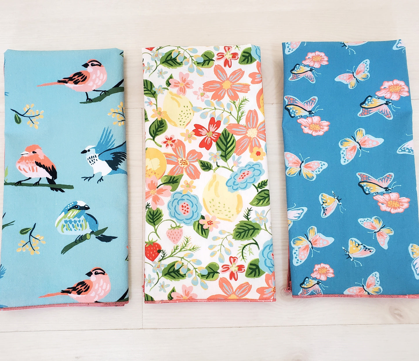 Organic Cotton Napkins in Floral, Bird, and Butterfly Prints