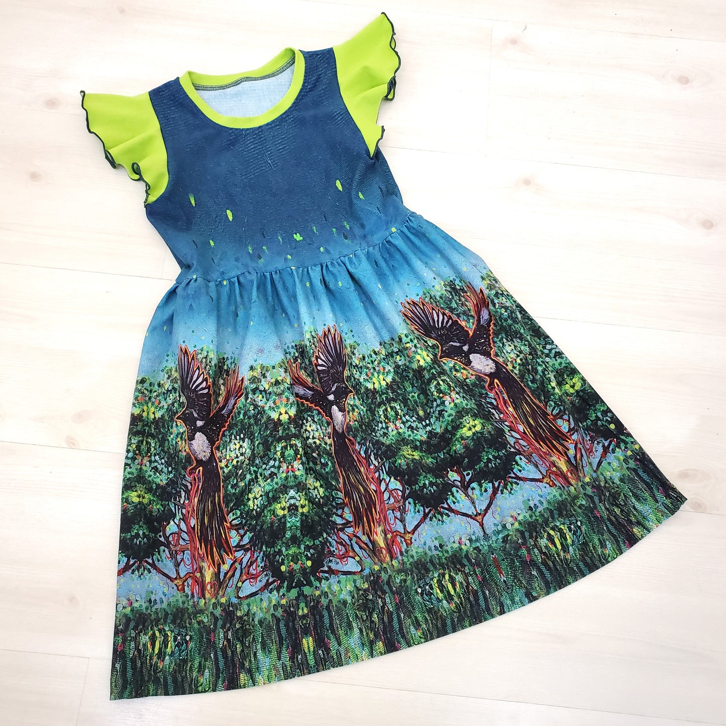 Bird Print Dress In Organic Cotton