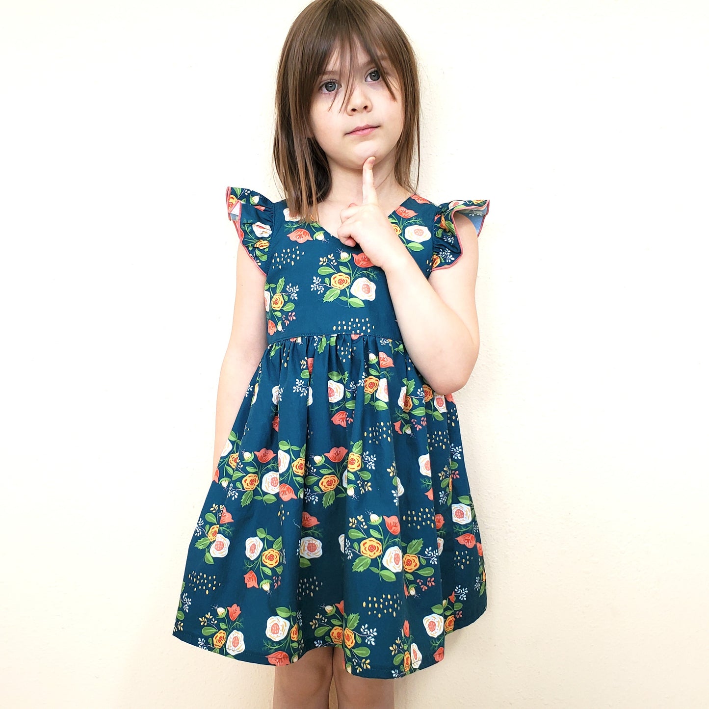 Children's Flutter Sleeve Floral Dress in Organic Cotton