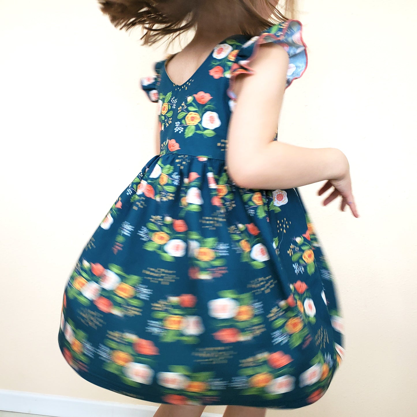 Children's Flutter Sleeve Floral Dress in Organic Cotton