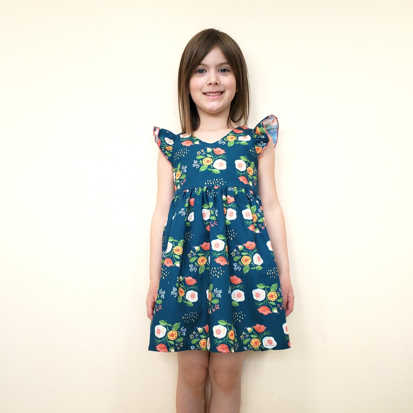 Children's Flutter Sleeve Floral Dress in Organic Cotton