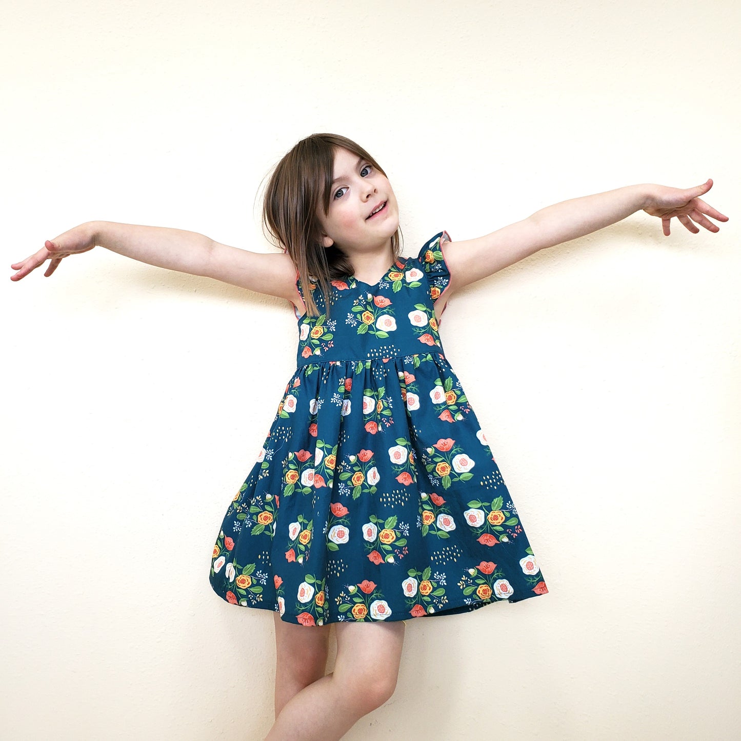 Children's Flutter Sleeve Floral Dress in Organic Cotton