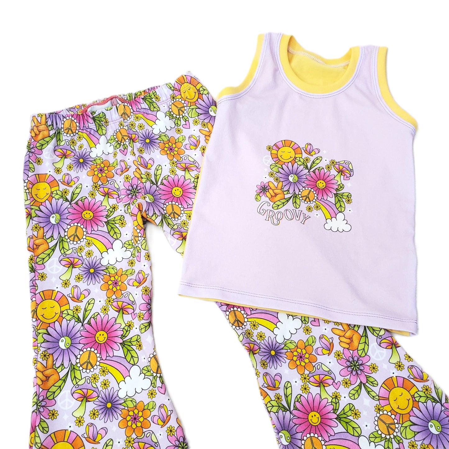 Peace & Floral Pants & Top Set for Kids