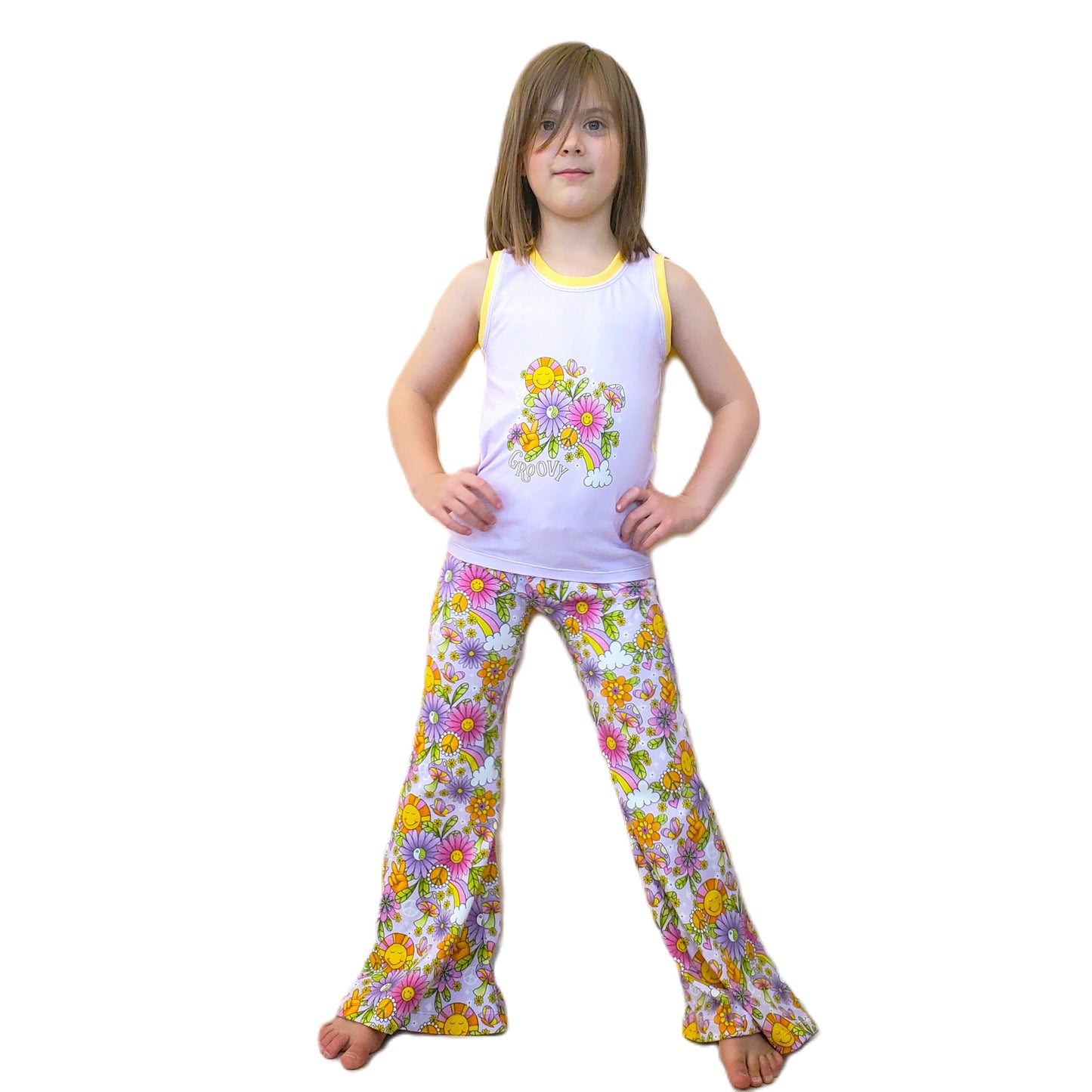 Peace & Floral Pants & Top Set for Kids
