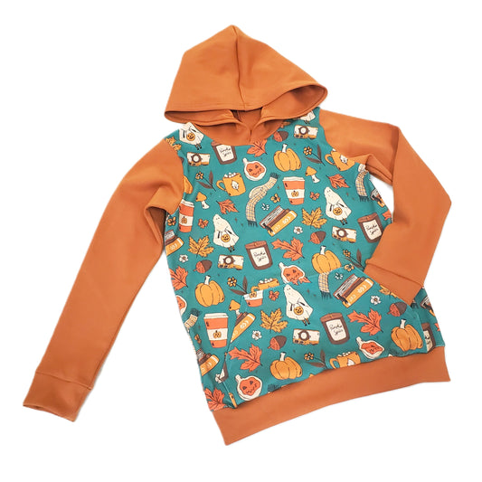 Children's Hoodie in Fall Themed Organic Cotton Jersey Print
