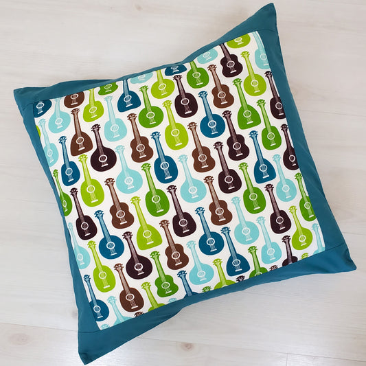 Guitar Print Throw Pillow Cover in Organic Cotton