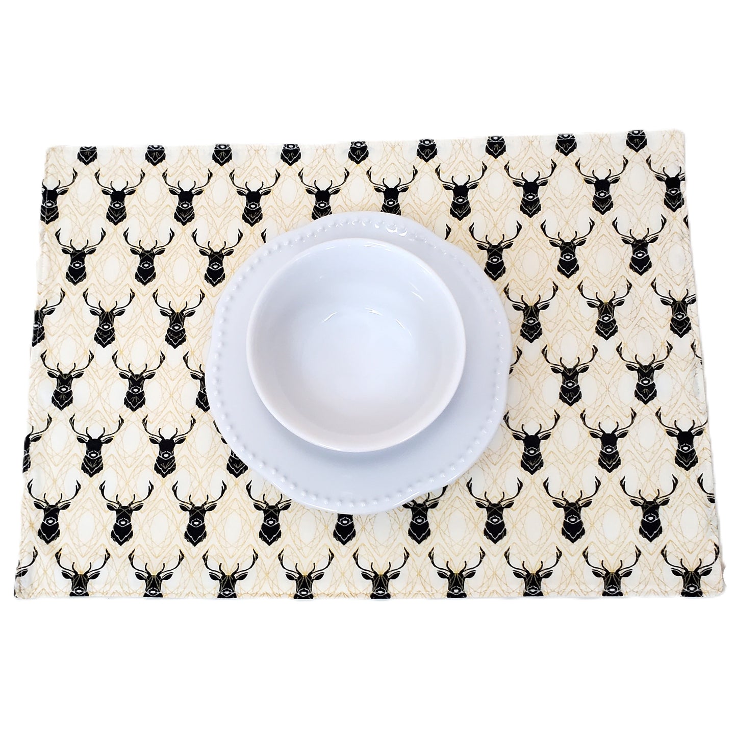 Metallic Gold, Black and White Elk Placemats in Organic Cotton