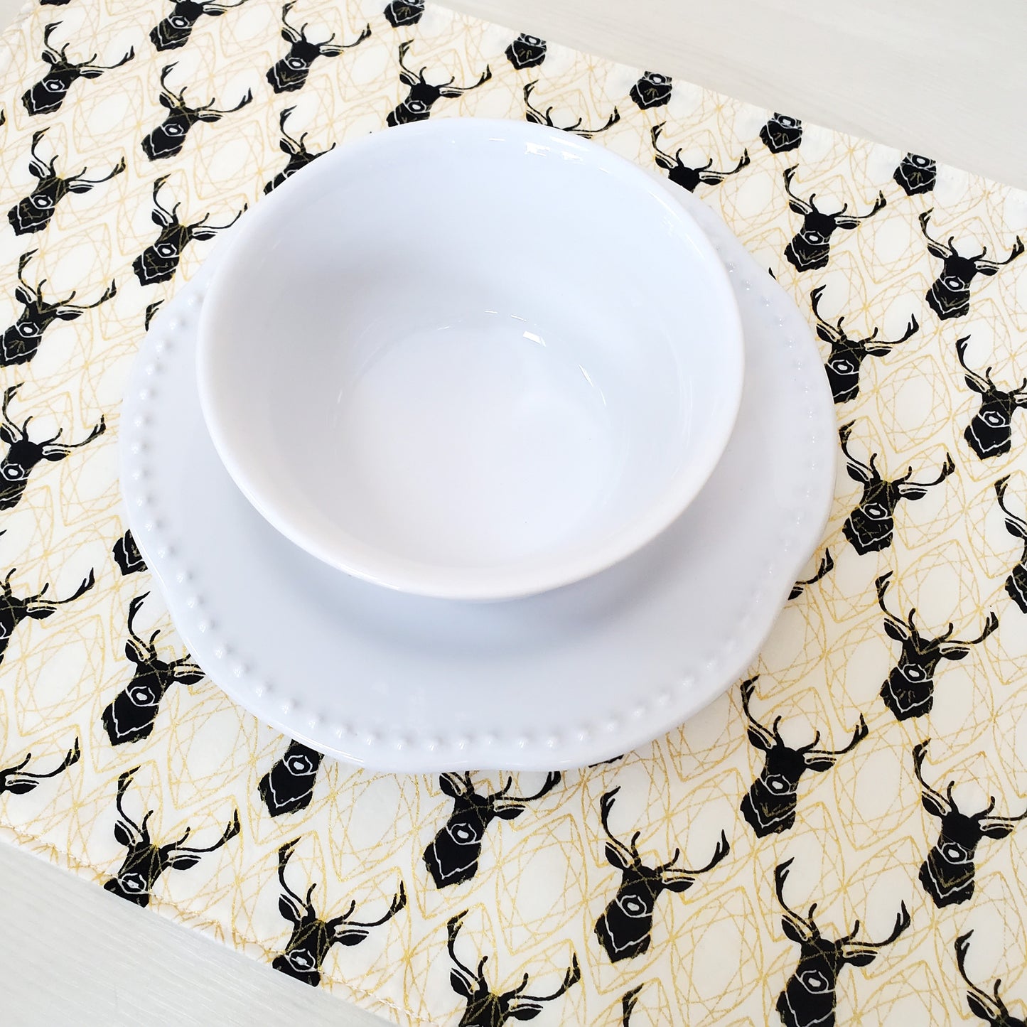 Metallic Gold, Black and White Elk Placemats in Organic Cotton