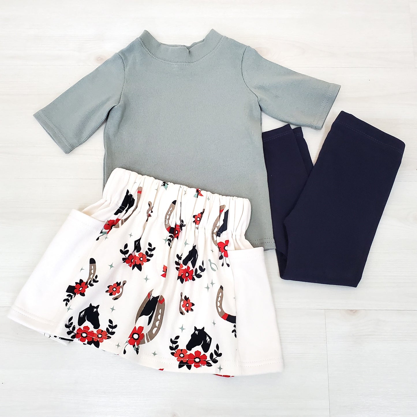 Girl's 3-Piece Capsule Collection with Horse Skirt