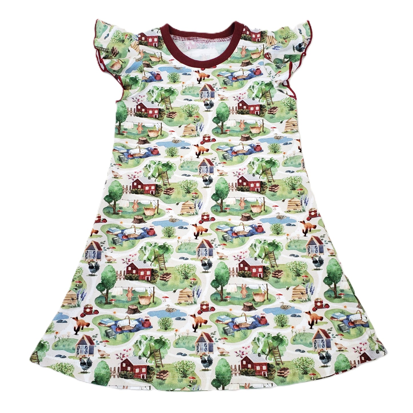 Farmyard Flutter Sleeve Dress for Kids in Organic Cotton Jersey