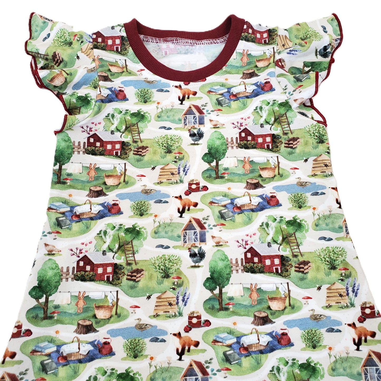 Farmyard Flutter Sleeve Dress for Kids in Organic Cotton Jersey