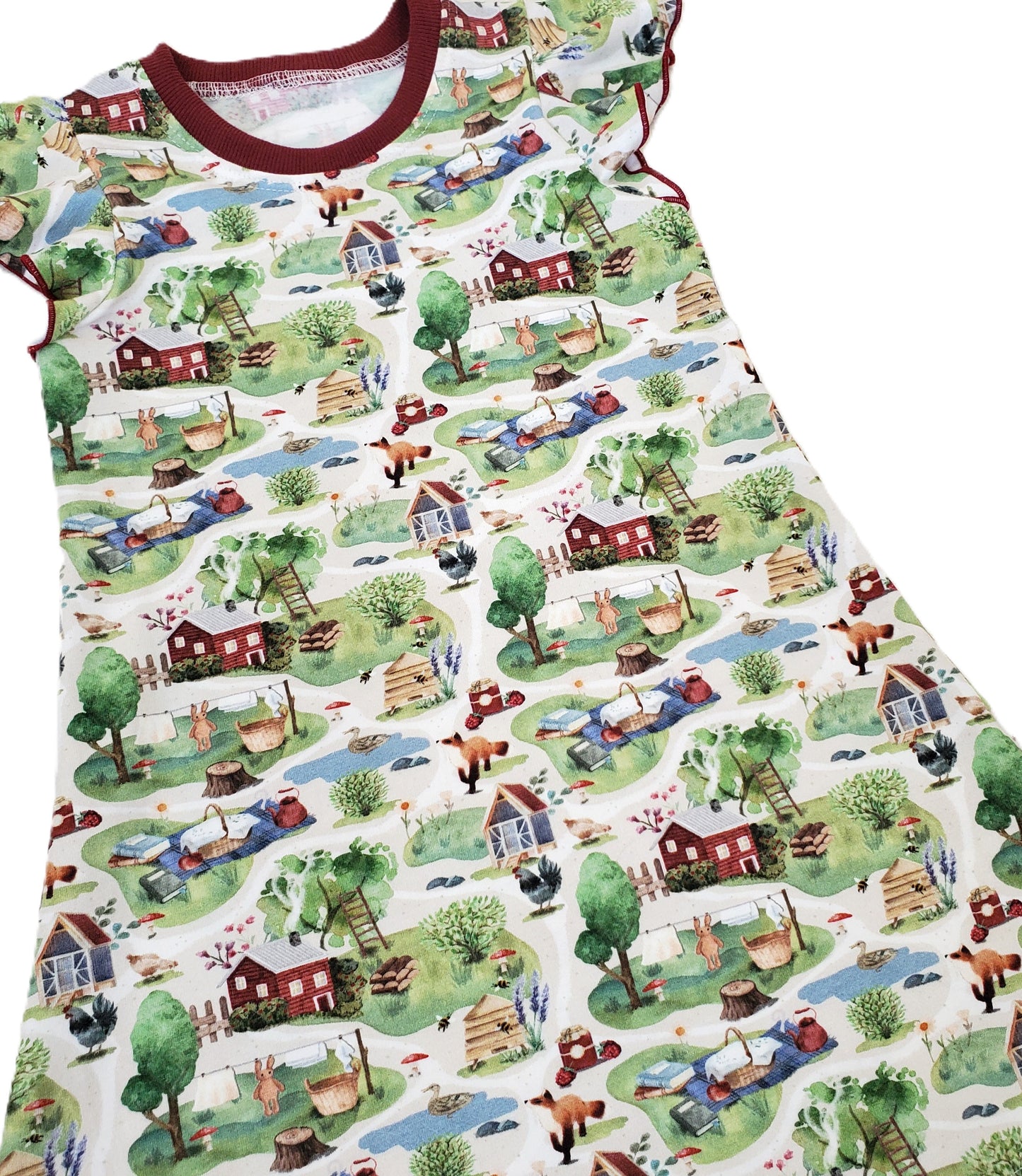 Farmyard Flutter Sleeve Dress for Kids in Organic Cotton Jersey