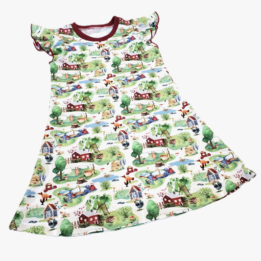 Farmyard Flutter Sleeve Dress for Kids in Organic Cotton Jersey