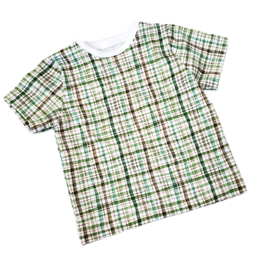 Kid's Green Plaid Tee Shirt in Organic Cotton Jersey