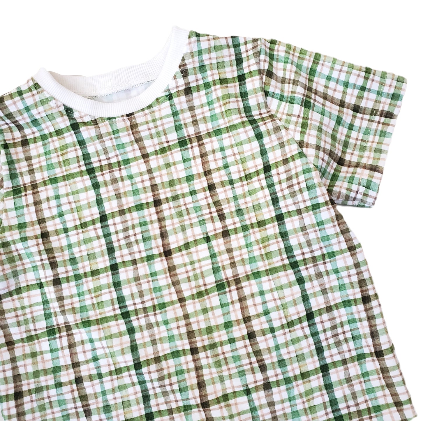 Kid's Green Plaid Tee Shirt in Organic Cotton Jersey