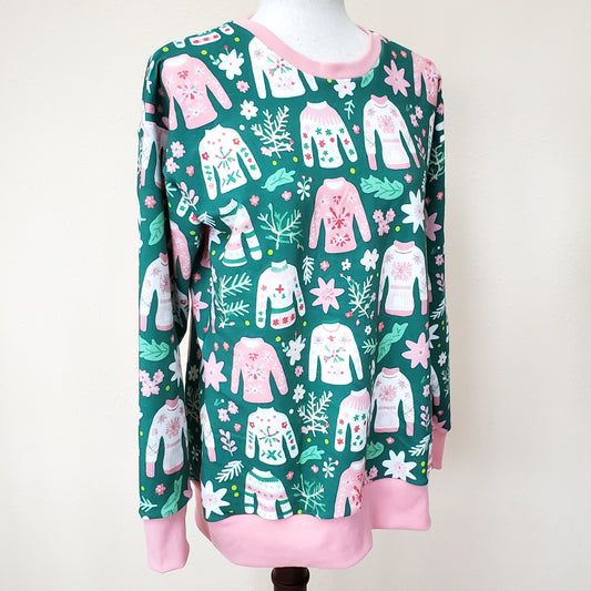 Women's Holiday Sweater in Pink and Green
