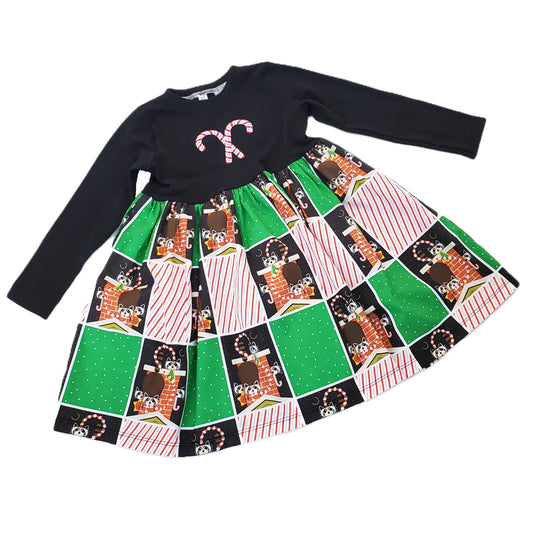 Organic Cotton Girl's Christmas Dress in Charley Harper Raccoon Print