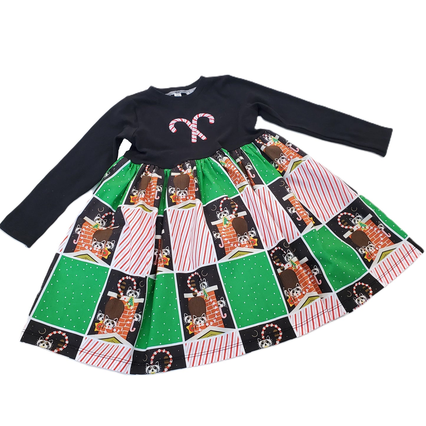 Organic Cotton Girl's Christmas Dress in Charley Harper Raccoon Print