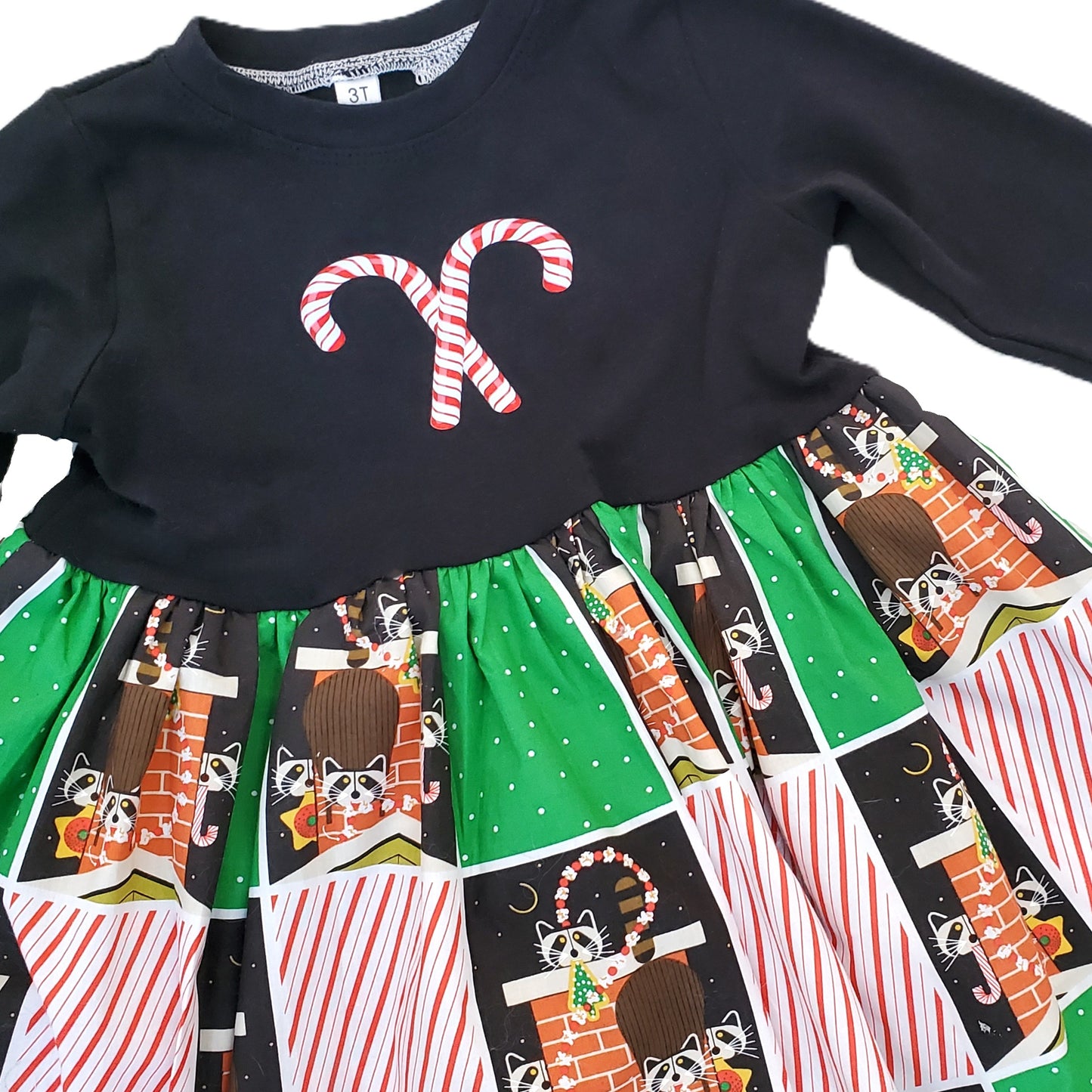 Organic Cotton Girl's Christmas Dress in Charley Harper Raccoon Print