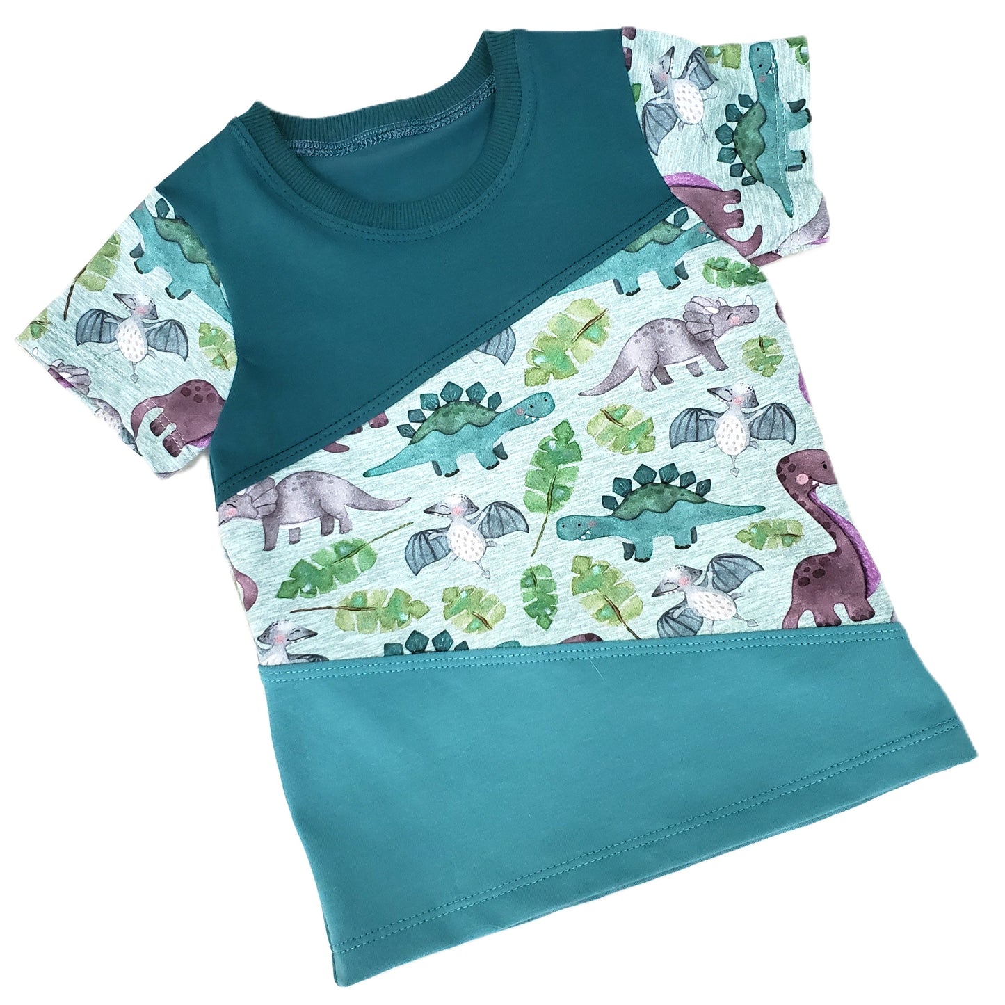 Toddler Dinosaur Color Blocked Tee Shirt in Organic Cotton Jersey