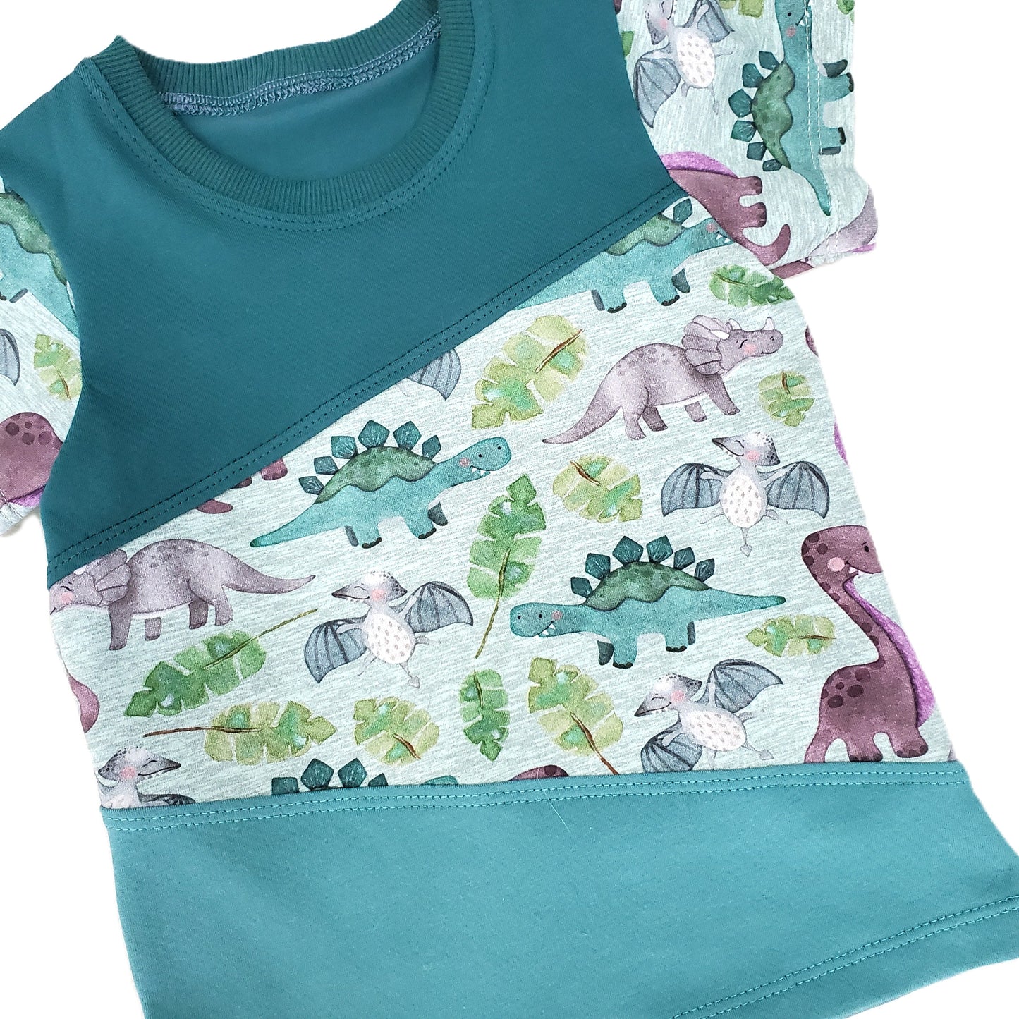 Toddler Dinosaur Color Blocked Tee Shirt in Organic Cotton Jersey