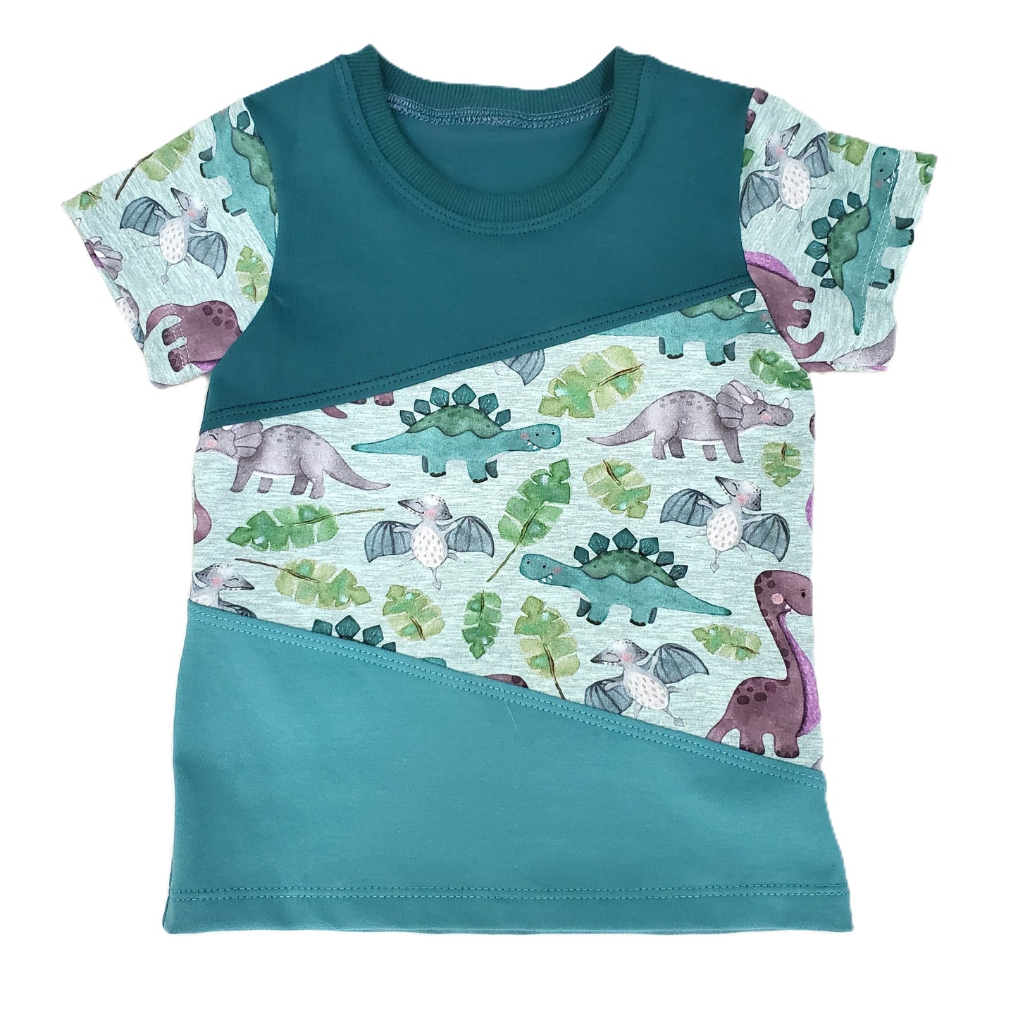 Toddler Dinosaur Color Blocked Tee Shirt in Organic Cotton Jersey