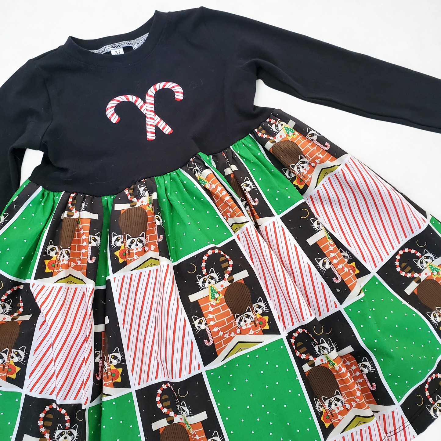 Organic Cotton Girl's Christmas Dress in Charley Harper Raccoon Print