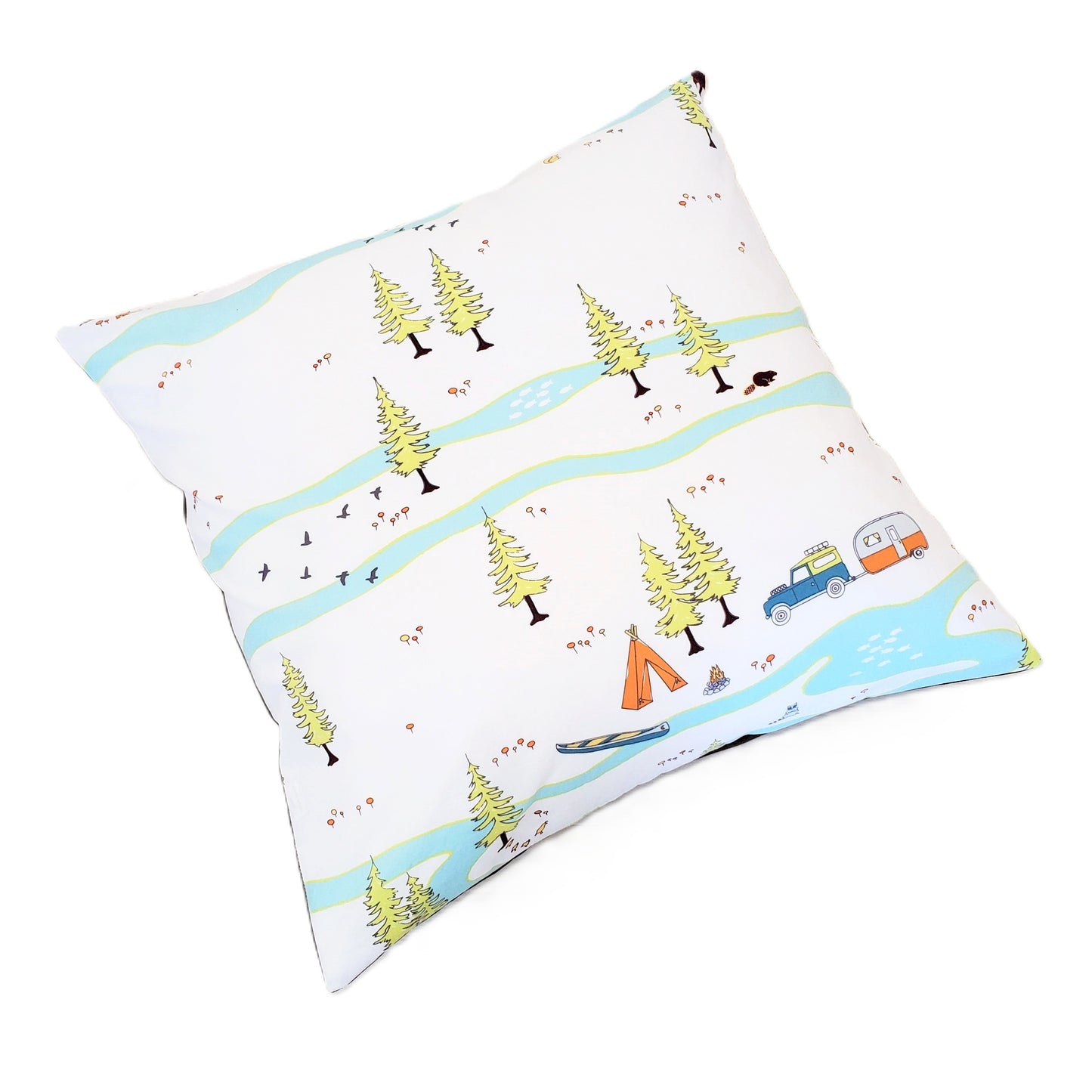 Camping Themed Throw Pillow Cover in Organic Cotton