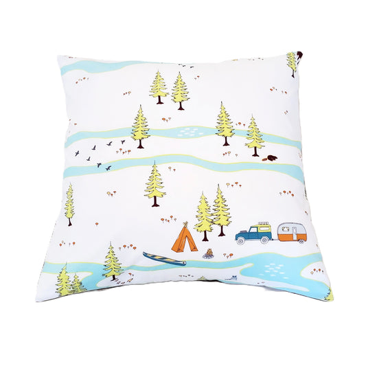 Camping Themed Throw Pillow Cover in Organic Cotton