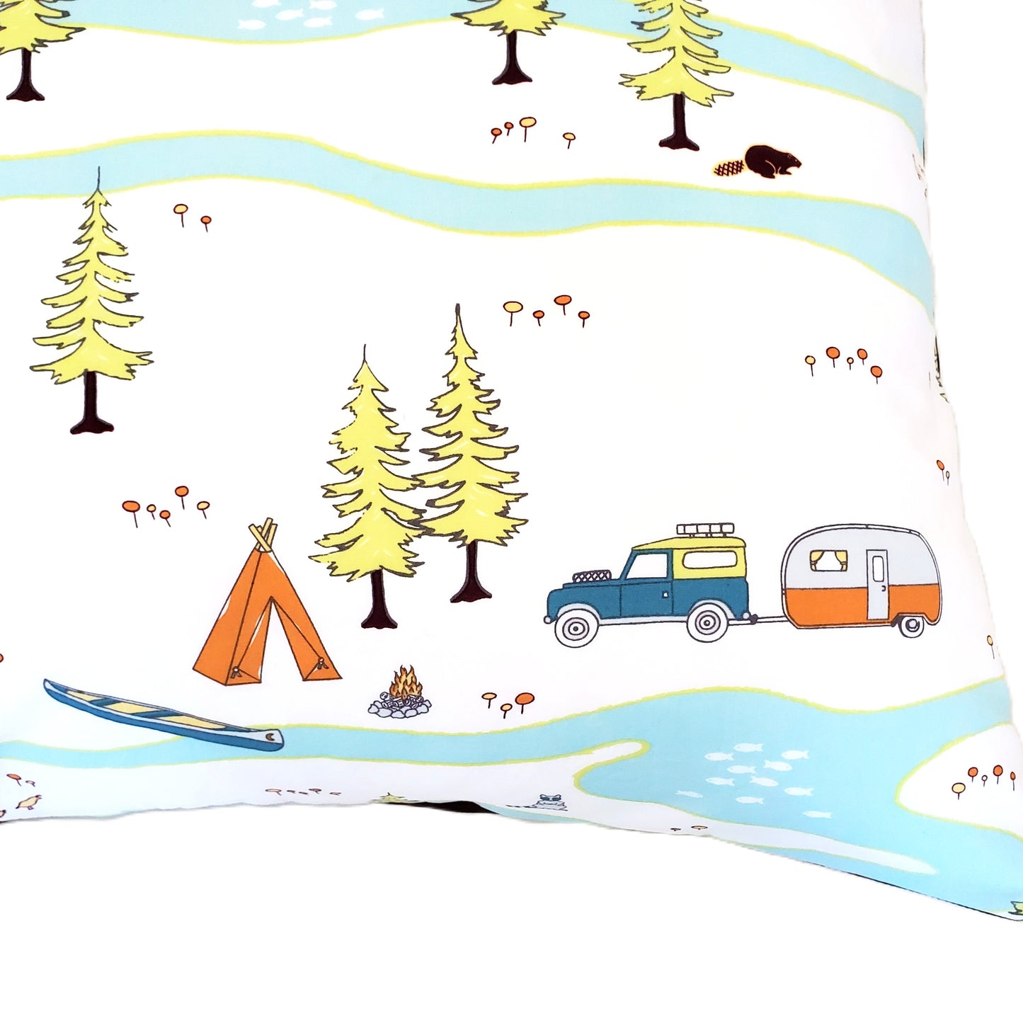 Camping Themed Throw Pillow Cover in Organic Cotton
